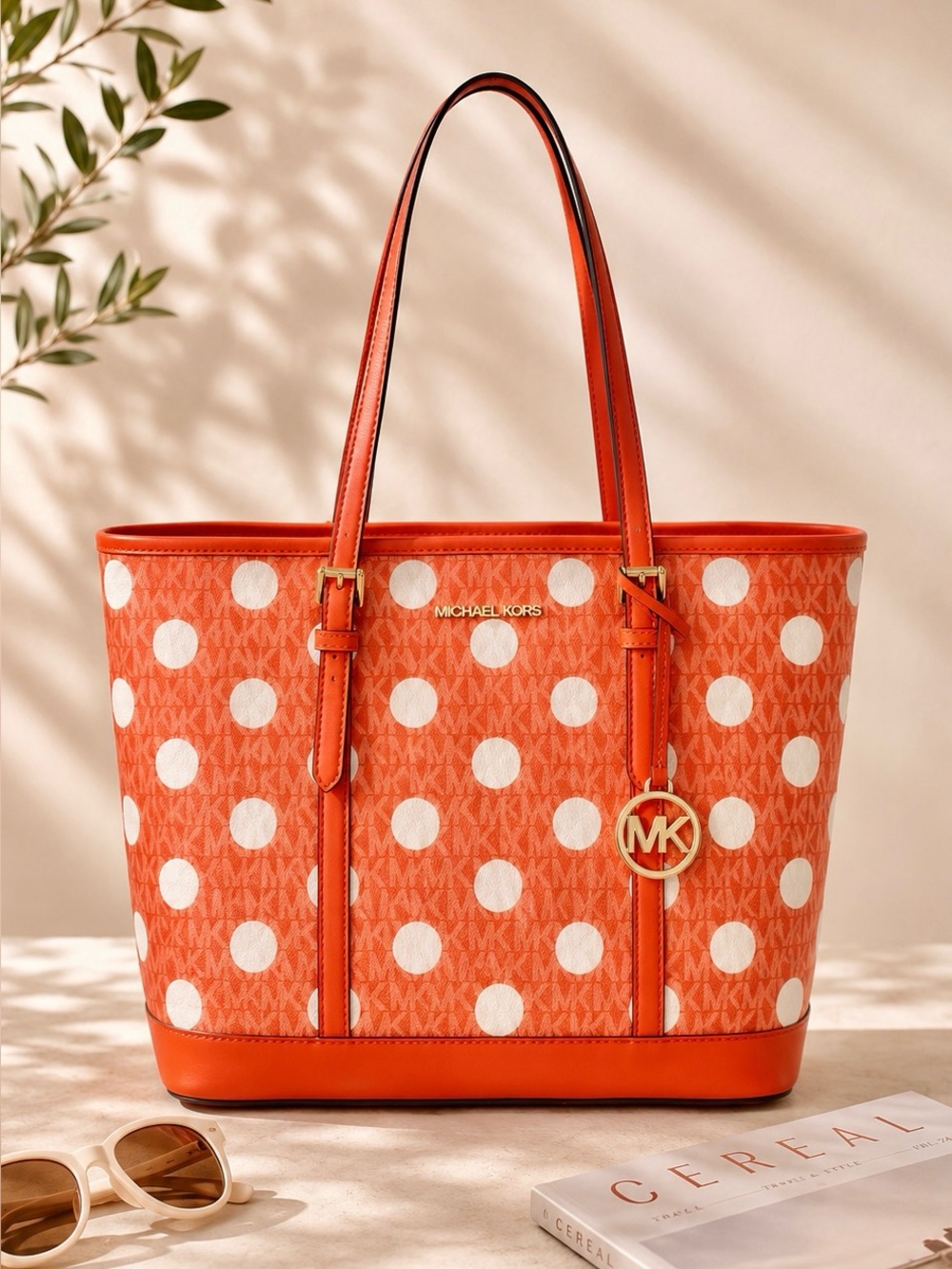 Michael Kors Jet Set Large Polka Dot Signature Logo Tote Bag